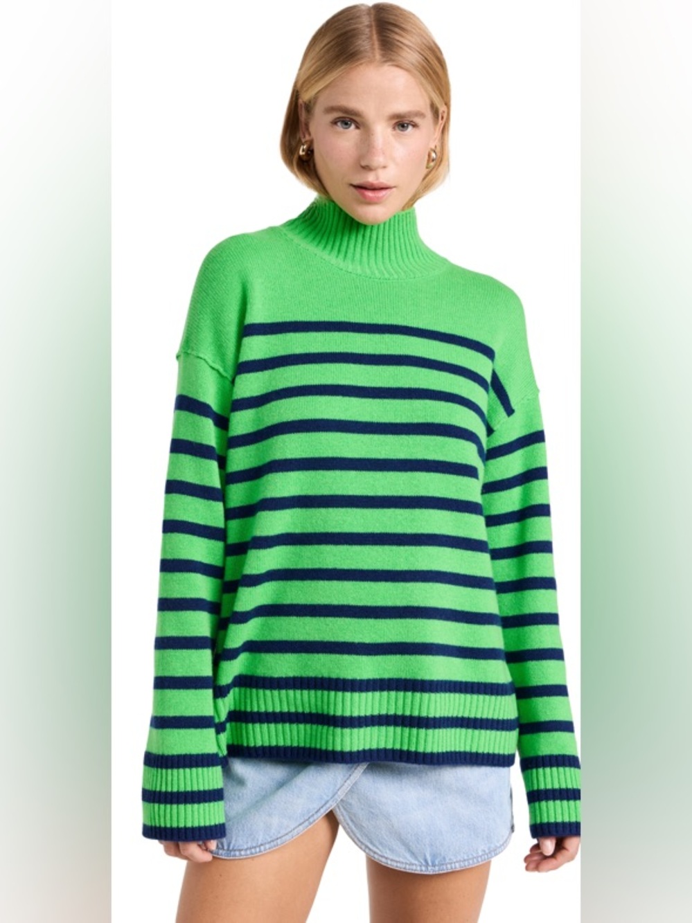 Rails Sasha Kelly Green and Navy Blue Striped Wool and Cashmere Sweater